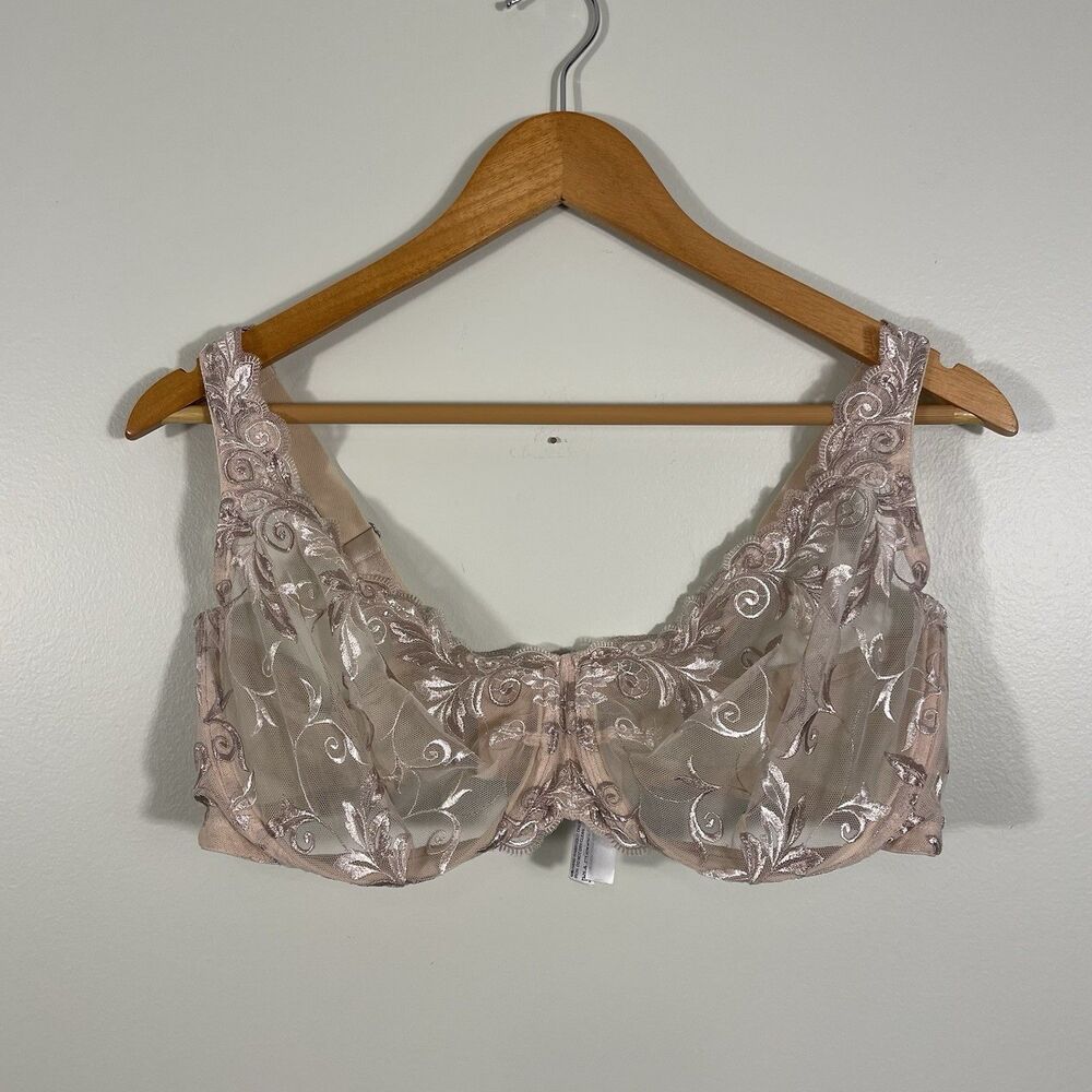 Soma Sensuous Lace Unlined Underwire Bra Lingerie Beige Shimmery Size 40DD
